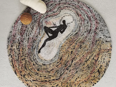 Artistic Round Rug With Black Human Figure And Gray Brown Beige Tones Design 3d model