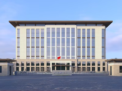 Modern Office Building With Large Glass Windows Light Colored Facade And Spacious Entrance Courtyard 3d model