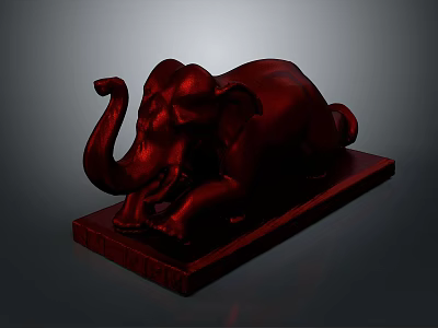 Red Reclining Elephant Sculpture On Square Base Decorative Art Piece 3d model
