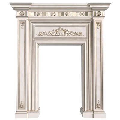 Ornate White Door Frame Featuring Gold Accents And Intricate Classical Carvings 3d model