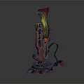Futuristic Mechanical Weapon With Red Green Accents And Detailed Display Stand