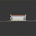 Ancient Temple Model Featuring Red Roof And Columned Structure With Surrounding Greenery Terrain