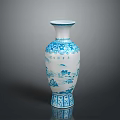 Traditional Blue And White Vase Sculpture With Intricate Carved Floral Patterns