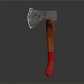Vintage Axe Weapon With Metal Head And Red Brown Wooden Handle On Smooth Surface