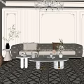 Elegant Modern Living Room Interior With White Sofa Crystal Chandelier And Patterned Rug