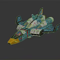 Sci Fi Aircraft Model With Turquoise White Color Scheme Yellow Nose And Detailed Wing Patterns