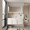 Modern White Bathroom Cabinet With Mirror Sink Potted Plant And Painting