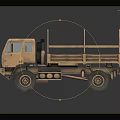 Khaki Military Truck With Open Cargo Bed Railing And Detailed 3D Model Design