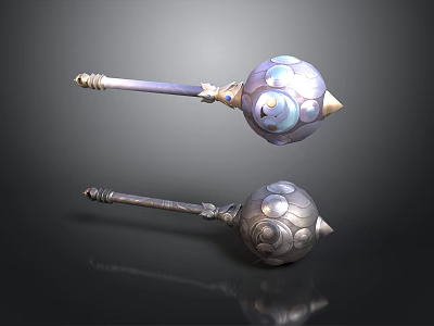 Ornate Fantasy Hammer Weapon Design With Metallic Handle And Glowing Blue Details 3d model