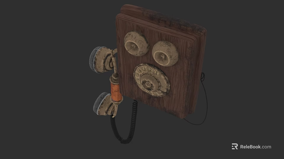 Vintage Wooden Telephone With Rotary Dial And Curved Handset Cord 3d model 