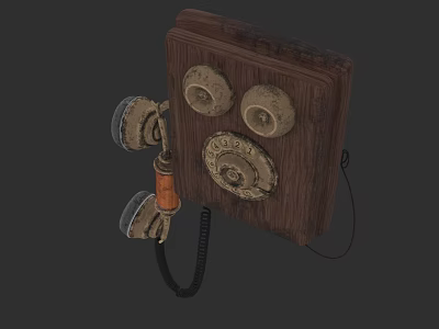 Vintage Wooden Telephone With Rotary Dial And Curved Handset Cord 3d model
