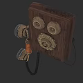 Vintage Wooden Telephone With Rotary Dial And Curved Handset Cord