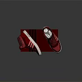 Adidas Red High Top Shoes with Red Laces on Red Shoe Box with Black Stripes