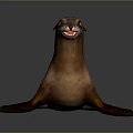 Brown Sea Lion Game Movie Character in Lying Pose with Realistic Texture and Detailed Features