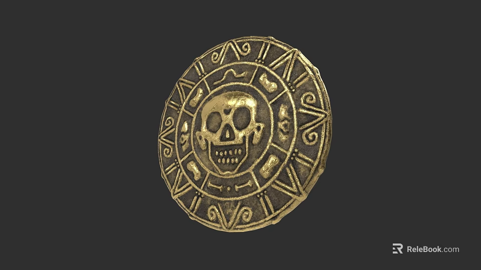 Golden Skull Sculpture Carving With Intricate Geometric Patterns And Circular Design 3d model 