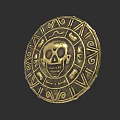 Golden Skull Sculpture Carving With Intricate Geometric Patterns And Circular Design