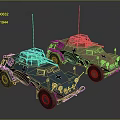 Two Military Reconnaissance Vehicles With Antennas Cross Marks Different Colors And Rugged Wheels