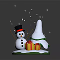 Snowman Sculpture Featuring Christmas Tree Gift Boxes Falling Snowflakes On White Base With Reflection