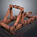 Handcrafted Wooden Catapult Decorative Ornament With Vintage Style Metal Fittings And Wheels