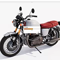 Vintage Classic Motorcycle With White Body Red Seat Black Tires And Silver Exhaust