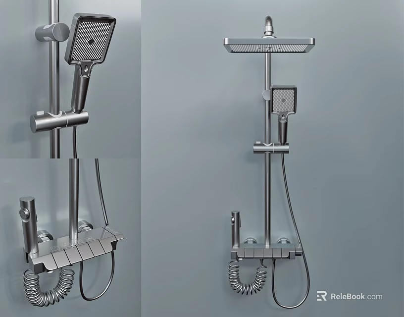 Modern Shower System Design With Overhead Handheld Control Panel And Bracket 3d model 