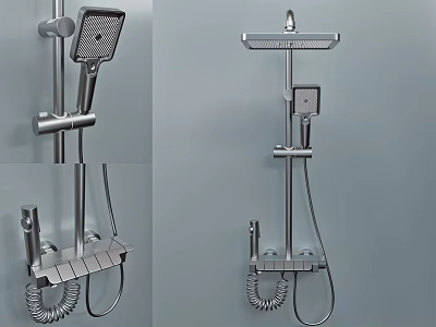 Modern Shower System Design With Overhead Handheld Control Panel And Bracket 3d model