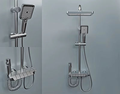 Modern Shower System Design With Overhead Handheld Control Panel And Bracket 3d model