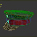 Gray Military Style Cap With Red Band And Round Badges