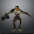 Crocodile Headed Monster 3D Model With Open Mouth Armor And Weapon