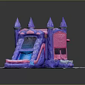 Cartoon Themed Inflatable Castle With Pink Purple Slide And Water Pool
