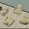 Four Modern Light Beige Single Sofas in Minimalist Interior Design 3d model