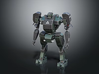 Mechanical Mech Robot 3D Model With Dark Green Armor And Black Joints Structure 3d model