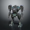Mechanical Mech Robot 3D Model With Dark Green Armor And Black Joints Structure 3d model