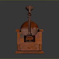 Classic Wooden Manual Coffee Grinder With Red Grinding Mechanism And Drawer