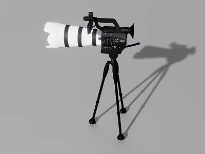 High Performance Daily Use Electronic Camera With Telephoto Lens Mounted On Stable Tripod 3d model