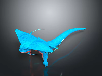 Blue 3D Model of Winged Aquatic Creature Streamlined Body Textured Surface and Dark Background Reflection 3d model
