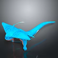Blue 3D Model of Winged Aquatic Creature Streamlined Body Textured Surface and Dark Background Reflection