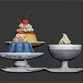 Colorful Desserts Display With Pudding Ice Cream Jelly Whipped Cream And Cherries On White Plates