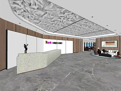 Modern Bank Lobby Interior With Reception Desk And Marble Floor Design 3d model