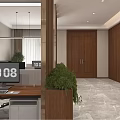 Modern Office Interior Design With Open Layout Glass Partition Marble Floor And Green Plants