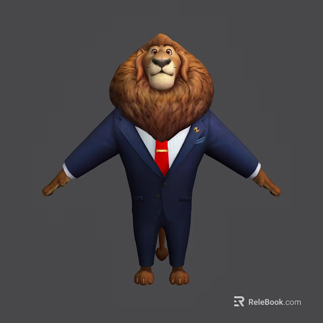 Game and Movie Lion Character Wearing Blue Suit With Red Tie Standing 3d model 