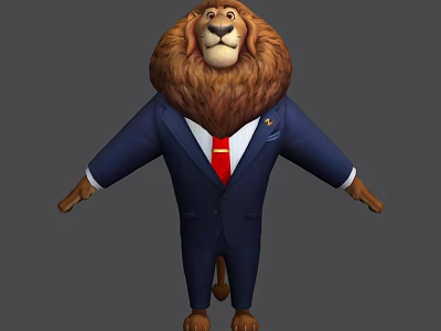 Game and Movie Lion Character Wearing Blue Suit With Red Tie Standing 3d model