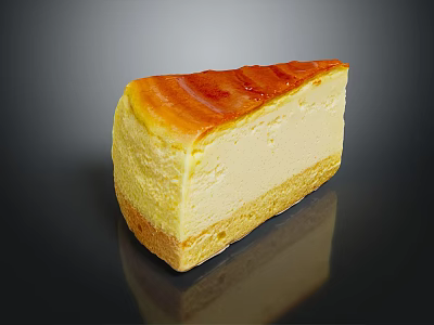 Creamy Cheesecake Slice With Caramelized Top And Crunchy Crust On Black Surface 3d model