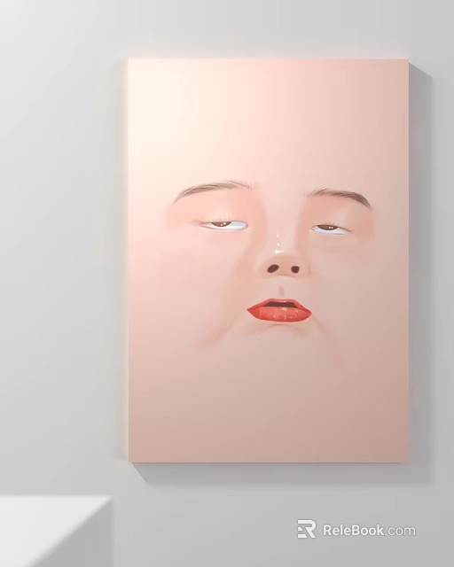 Portrait Painting of a Face with Closed Eyes Red Lips and Soft Background 3d model 