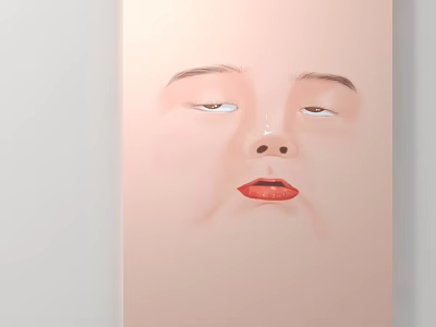 Portrait Painting of a Face with Closed Eyes Red Lips and Soft Background 3d model