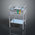 White Frame Medical Cart With Drawer Shelf Wheels And Equipment On Top
