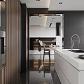 Modern Open Concept Restaurant Kitchen With Island Counter And Cabinets