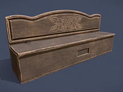 Outdoor Wooden Bench With Carved Backrest And Storage Compartment For Garden Patio Use 3d model