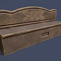 Outdoor Wooden Bench With Carved Backrest And Storage Compartment For Garden Patio Use