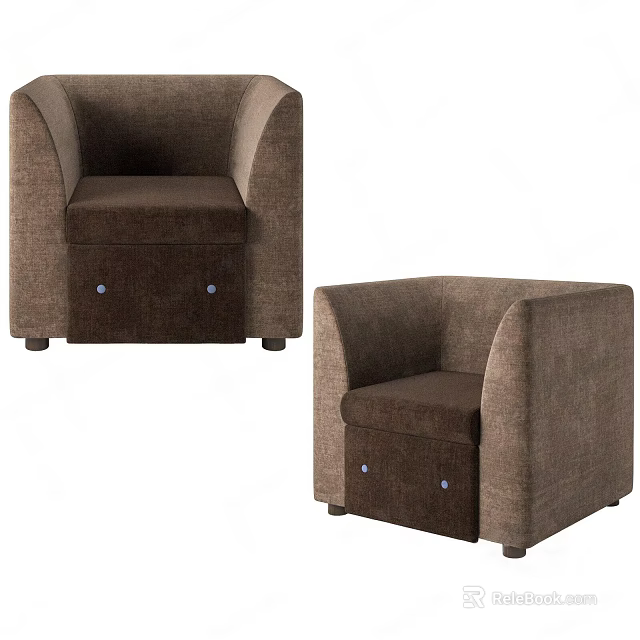 Modern Brown Fabric Single Sofa With Storage Drawers And Blue Knobs 3d model